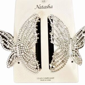 Natasha Couture Elegant Silver Crystal Butterfly Hair Clip Set